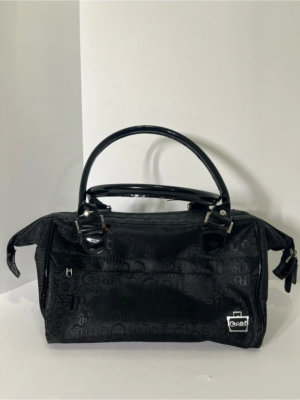 Caboodles Black Logo-Print Satchel with Patent Handles